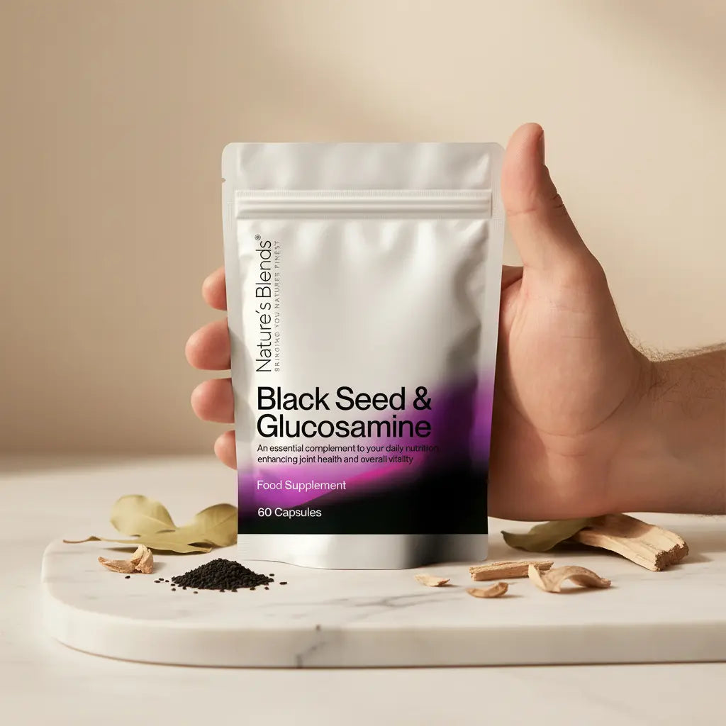 Man Holding Black Seed Glucosamine

Black Seed Oil & Natural Glucosamine Capsules, 1 Pack
